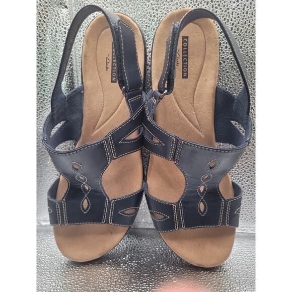 Clarks Women Navy Sandals Adjustable Velcro Strap Sz 9.5 - Picture 6 of 6